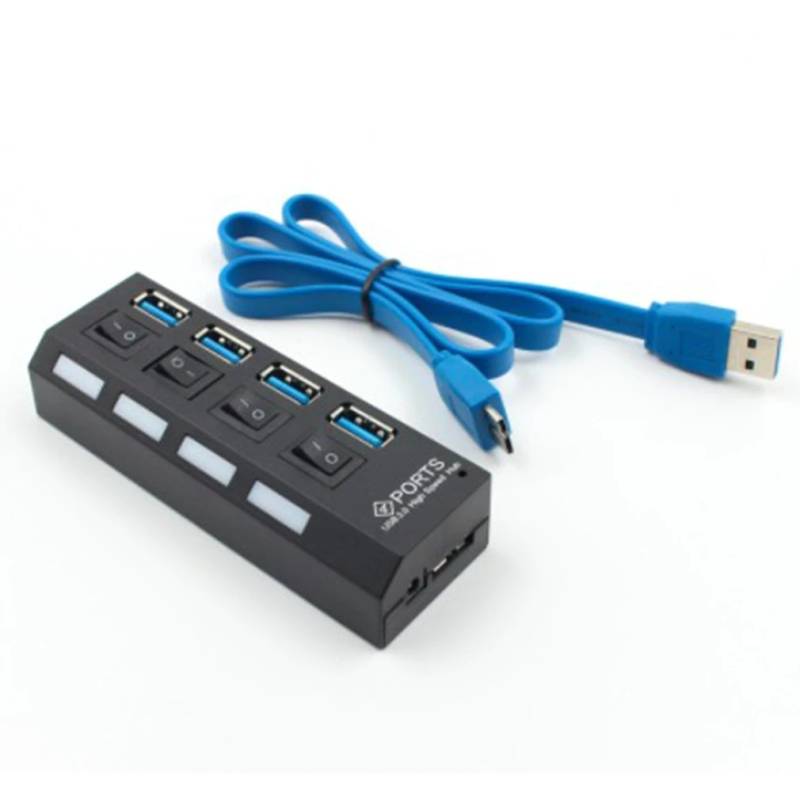 Hub Usb 3.0 4 Puertos +Switch + Cargador de Corriente 
