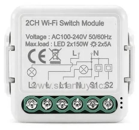 Switch Tuya TY2MINIBLU 110v 2 canales blanco WIFI + Bluetooth-16A DK-INT-2400152CH.WIB.16A