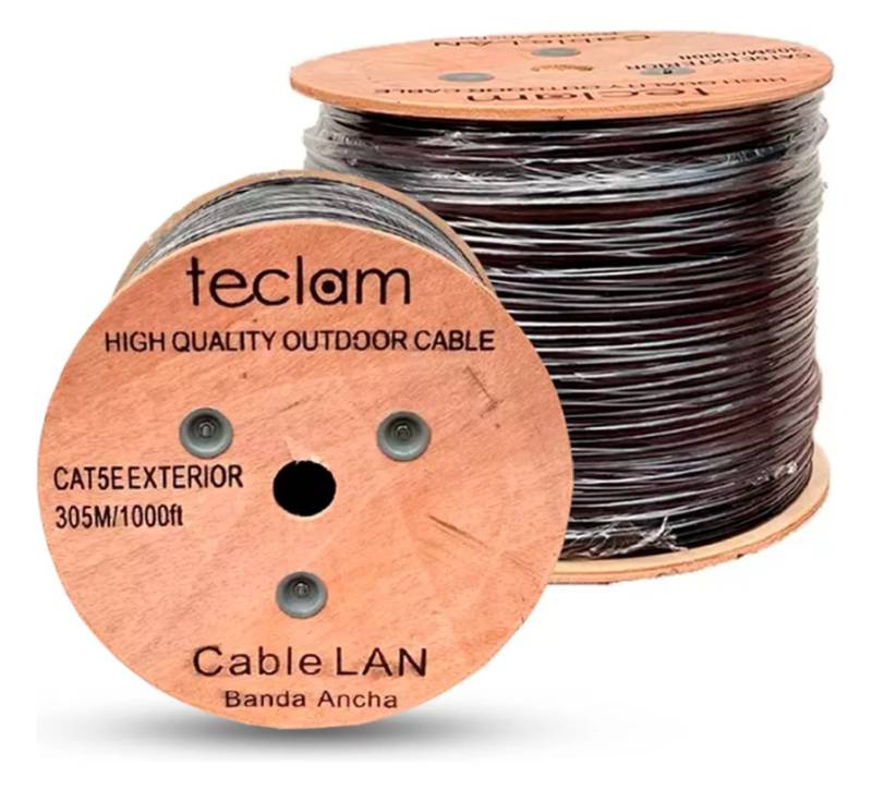 Rollo de cable Teclam ftp 305M cable lan CAT 6 negro