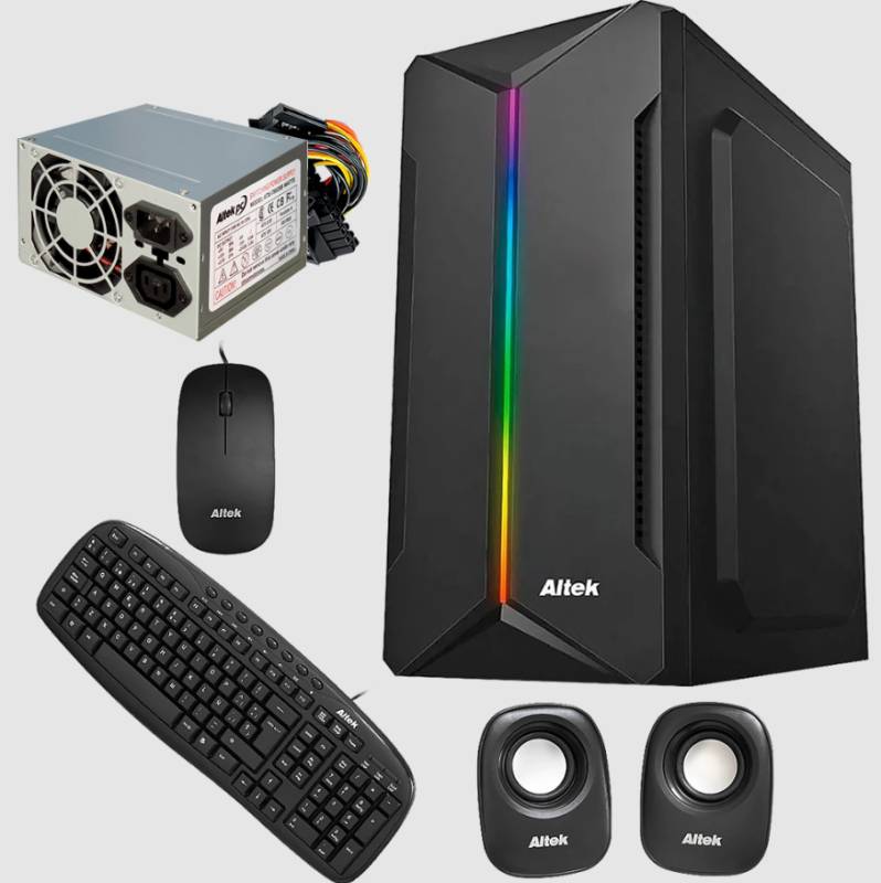 Case combo Altek 4300 incluye teclado mouse parlantes Fuente de poder