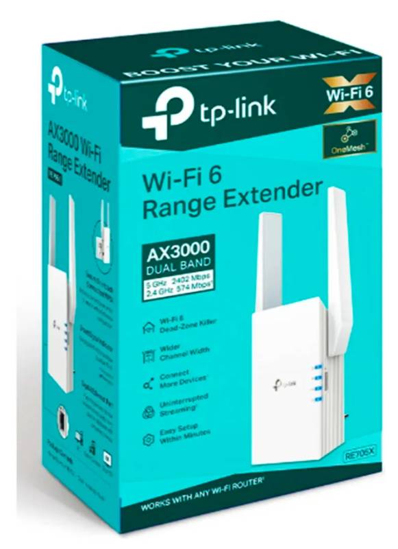 Repetidor Tp-link WIFI 6 AX-3000 wireless doble banda con puerto ethernet hasta 2400 pi-0624