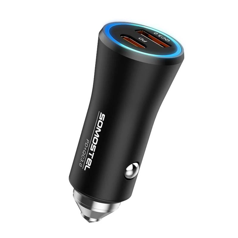 Cargador de auto carro Somostel A108 doble puerto PD + QC3.0 38w + Cable Tipo C