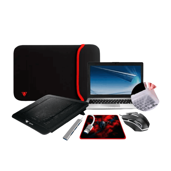 Kit Laptop 14" Estuche, Ventilador, Mica, Mouse, Hub 4 en 1, Mouse Pad