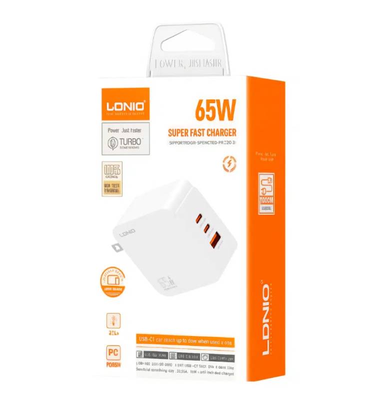 CARGADOR LDNIO Q4 65W 2P PD + USB + cab TC-TC 45427