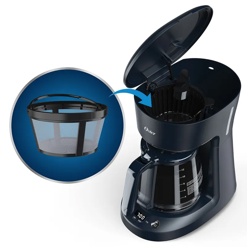 Cafetera OSTER 900W 12TZ con filtro BVSTDCS12-013.