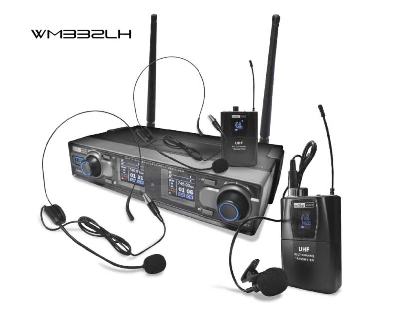Micrófono Grober audio inalámbrico doble uhf corbata diadema WM332LH