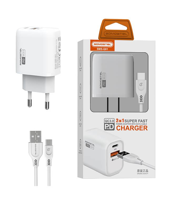 Cargador Usb Somostel Carga Rapida Qc 3.0 + Cable Tipo C