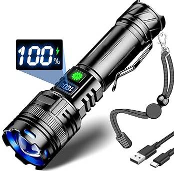 Linterna táctica recargable flashlight con pantalla batería