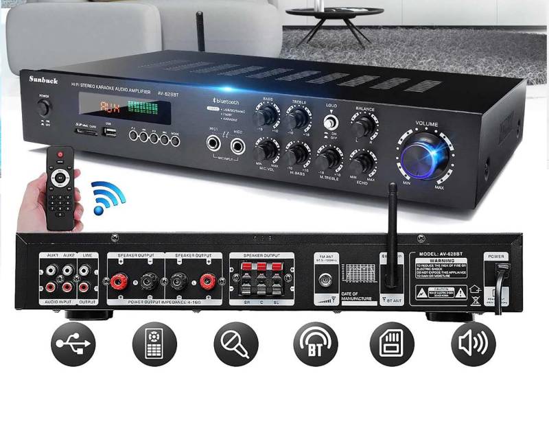 Amplificador Bluetooth GAP-628BT 750w Estereo Hifi USB + 2 MIC 