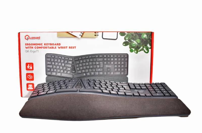 Teclado Quasad QK-ERGO T1 triple modo ergonómico split 3D 2.4ghz bt multimedia