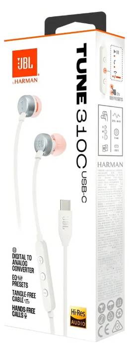 Audífono con cable JBL tune 310c color blanco cable tipo C