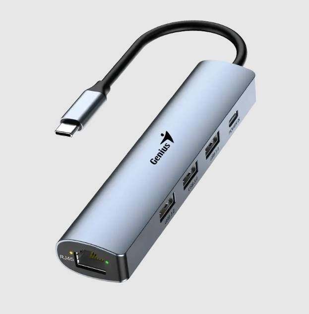 Hub Genius UH545 usb C a 5 puertos 3 usb A 1 usb C 1 RJ45 GE WIN 10 11 MAC