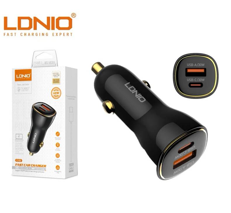 Cargador vehicular LDNIO C 103 TC IPH 60W 