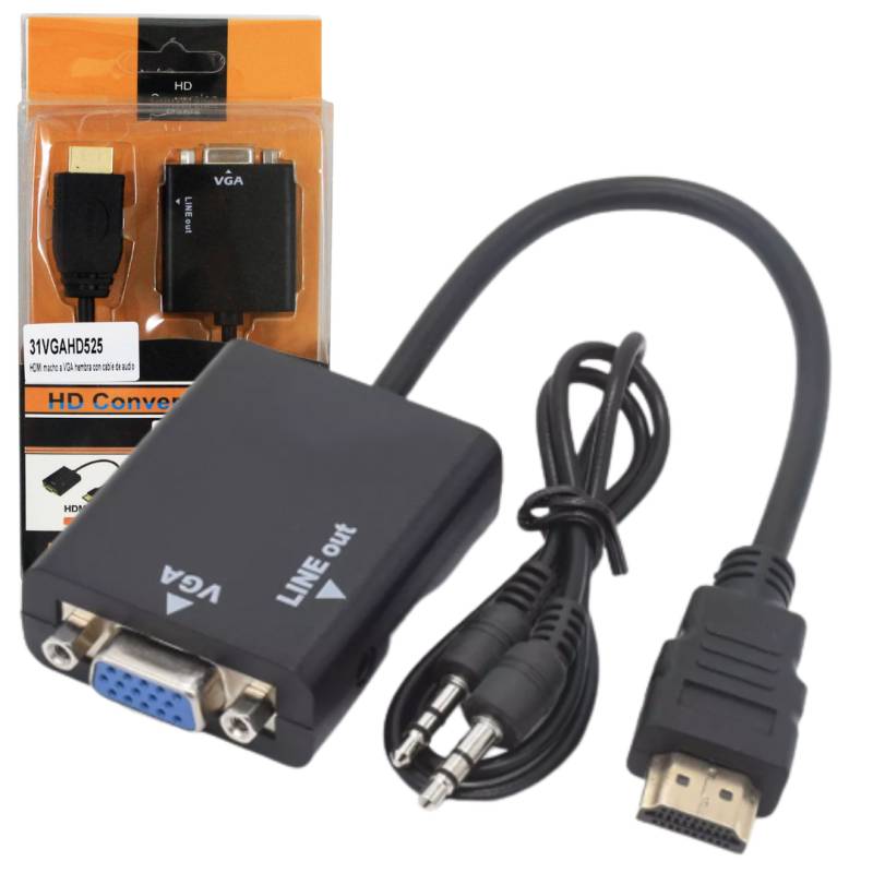 Convertidor Adaptador Hdmi macho A Vga macho 1080p Hd  + Audio 3.5