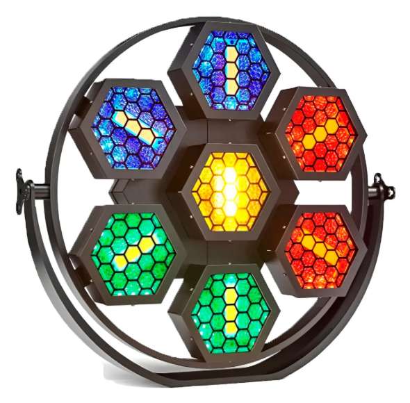 Luz Led retro RGB 7 x 15W DMX 4 en 1 Paneles Hexagonales EventGo
