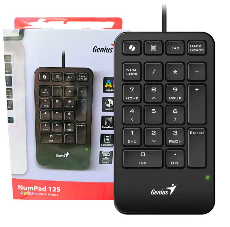 Teclado numerico Genius numpad 125 usb tipo c negro copilot win y  mac