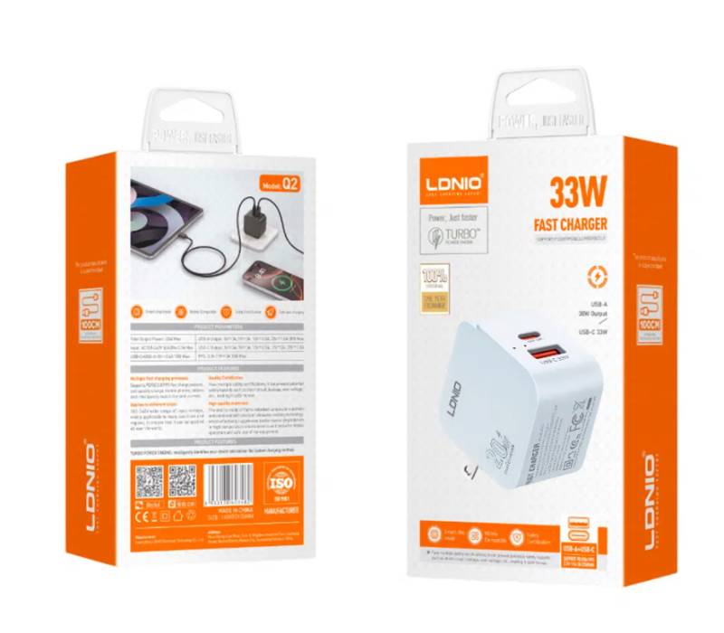 Cargador Ldnio Q2 33w 2P pd+usb+cable tipo C a tipo C