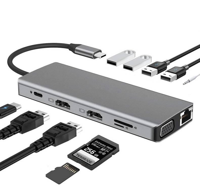 Hub USB Altek 12 en 1 Doble HDMI 4K, VGA, Ethernet, Lector SD, Audio