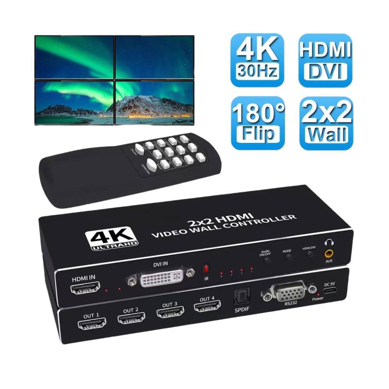 Expansor controlador de Pared hasta 4 pantallas VIdeo Wall + Control  hasta 4 HDMI DVI 