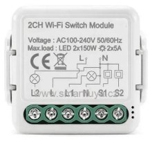 Switch Tuya TY2MINIBLU 110v 2 canales blanco WIFI + Bluetooth-16A DK-INT-2400152CH.WIB.16A