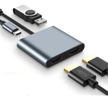 Adaptador  COnvertidor de VIdeo 4 en 1 de tipo c a 2 puertos HDMI  + PD Tipo C + USD 