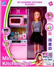 Muñeca de juguete con set de cocina