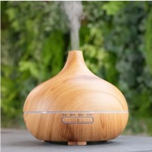Humidificador Redondo Madera Ultrasónico Aroma Luz Led 500ml
