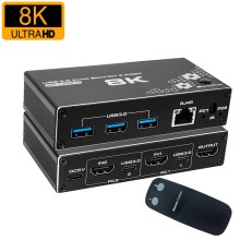 Conmutador KVM HDMI 2 entradas 1 salida USB 3.0 RJ45 Ethernet 