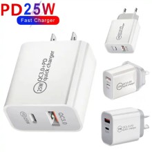 Cargador QC3.0 + PD 25W 2 puertos USB + Tipo C carga rapida iPhone Samsung Xiaomi
