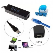 Hub Usb 3.0 + Adaptador De Red De Usb A Giga Rj45 Pc Laptop