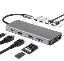 Hub USB Altek 12 en 1 Doble HDMI 4K, VGA, Ethernet, Lector SD, Audio